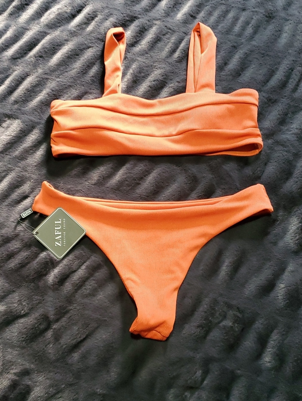 Zaful Bright Orange Ribbed Two-Piece Bikini